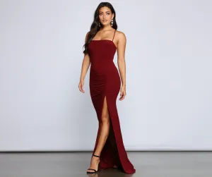 Gia Lace-Up Stylish Formal High-Slit Dress