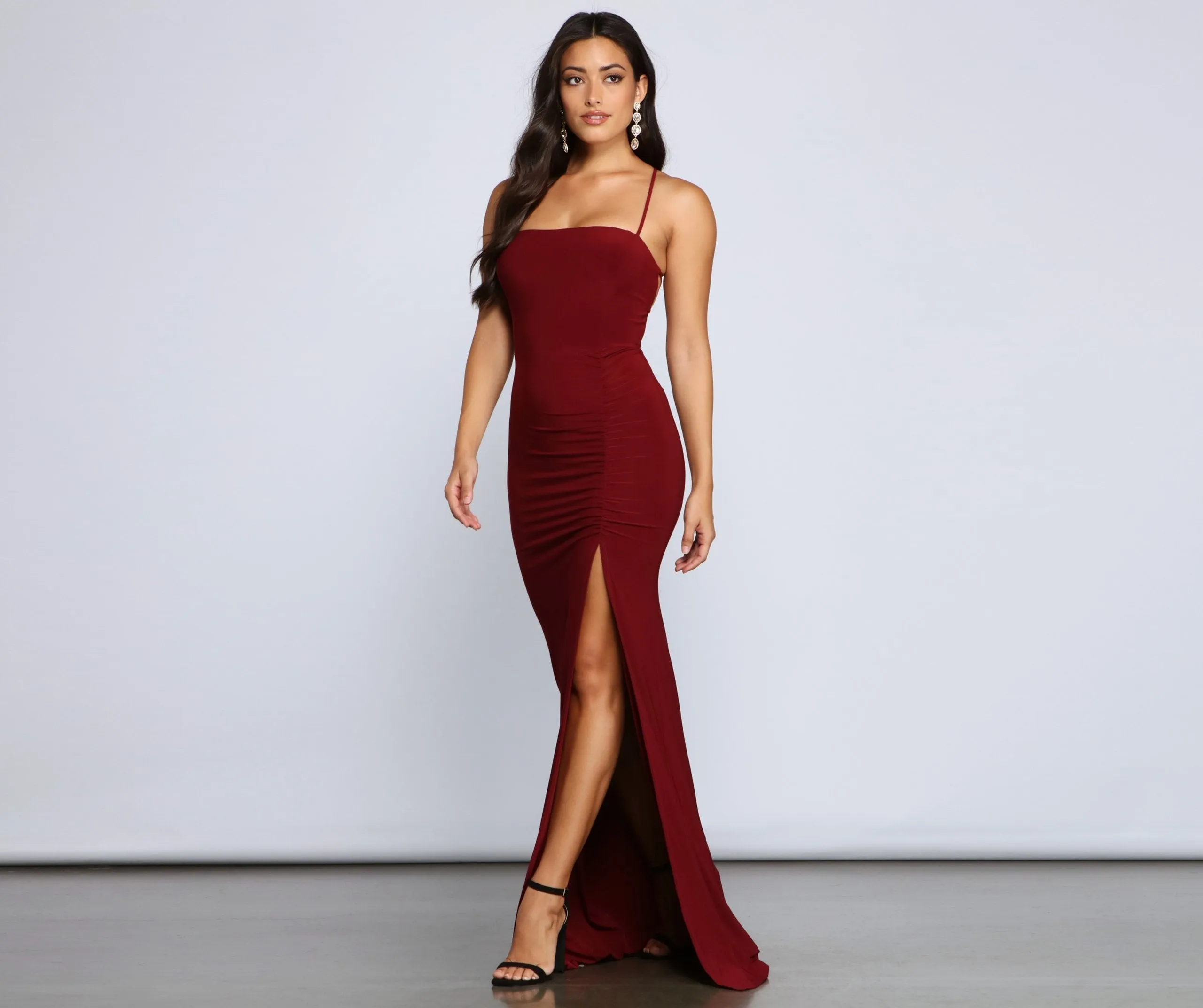 Gia Lace-Up Stylish Formal High-Slit Dress