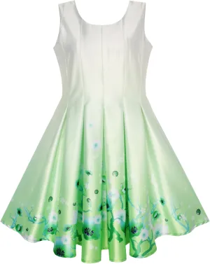 Girls Dress Fit And Flare Glitter Flower Print Party Size 7-14 Years