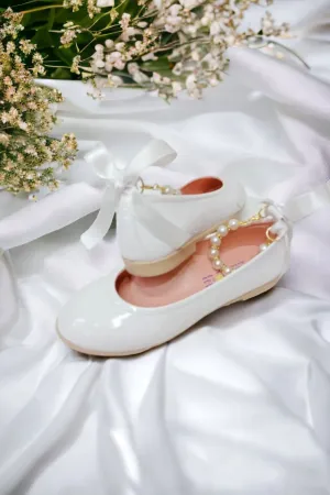 Girl's pearl flat ballet White patent leather