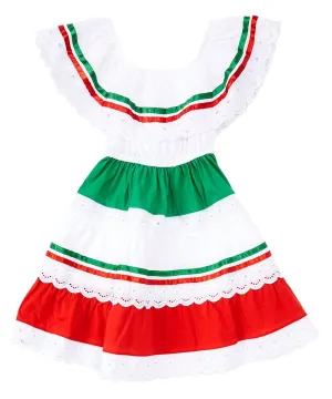 Girl's Red Green Traditional Mexican Cinco De Mayo Fiesta Dress 2-14