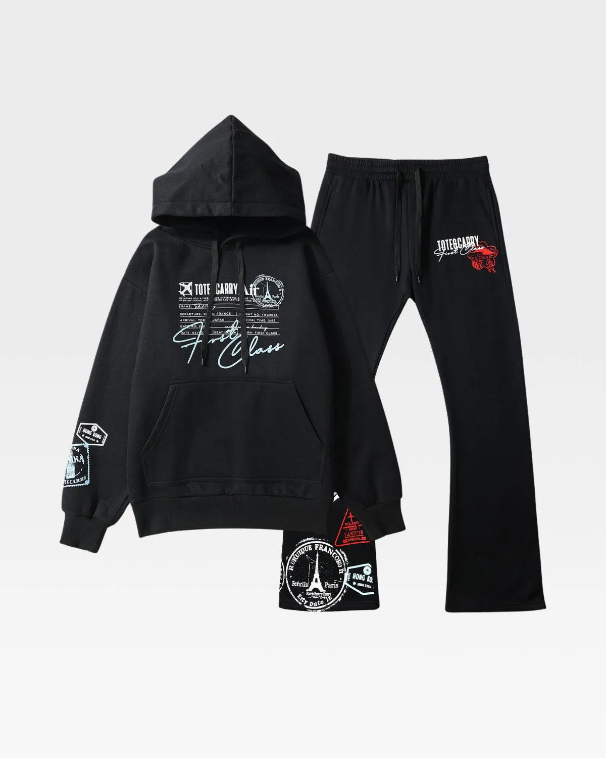 Globetrotter Tracksuit & Beanie Scarf Set in Black
