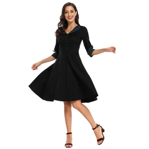 Gnibiel Women New Style Plus Size Retro Single-breasted Dress Banquet Dress Party Dinner