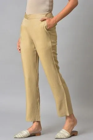 Gold Solid Women Pants