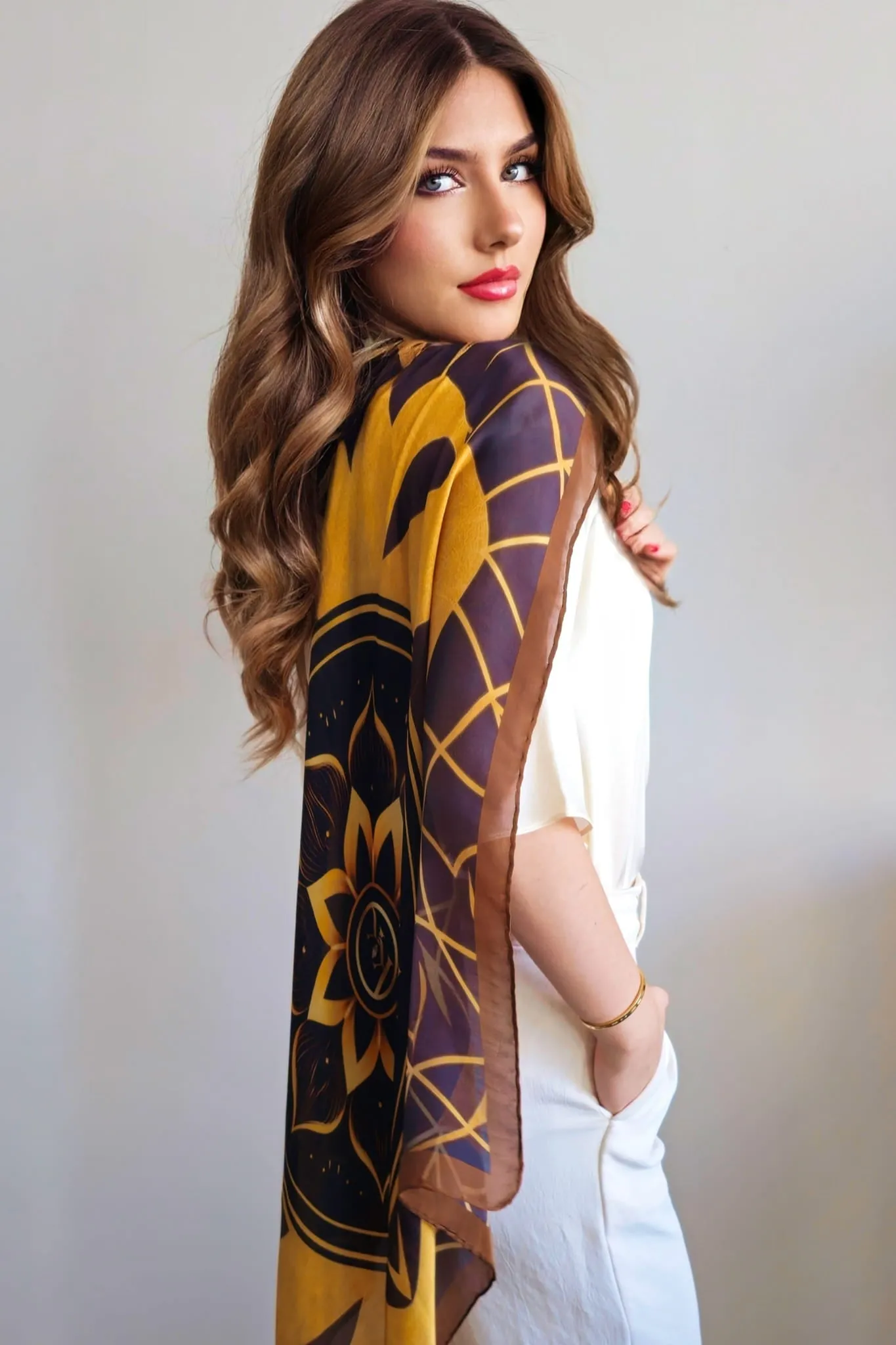 Golden Mandala Silk Scarf