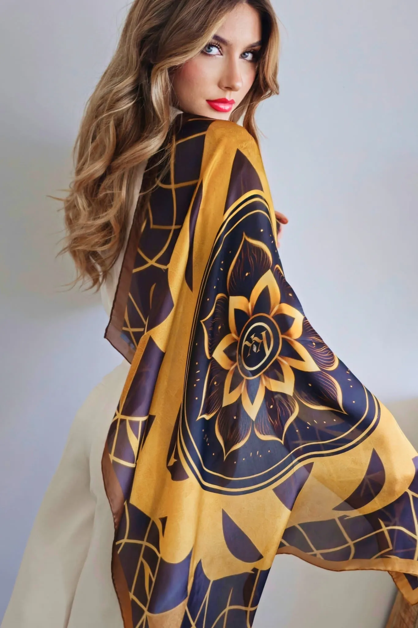 Golden Mandala Silk Scarf
