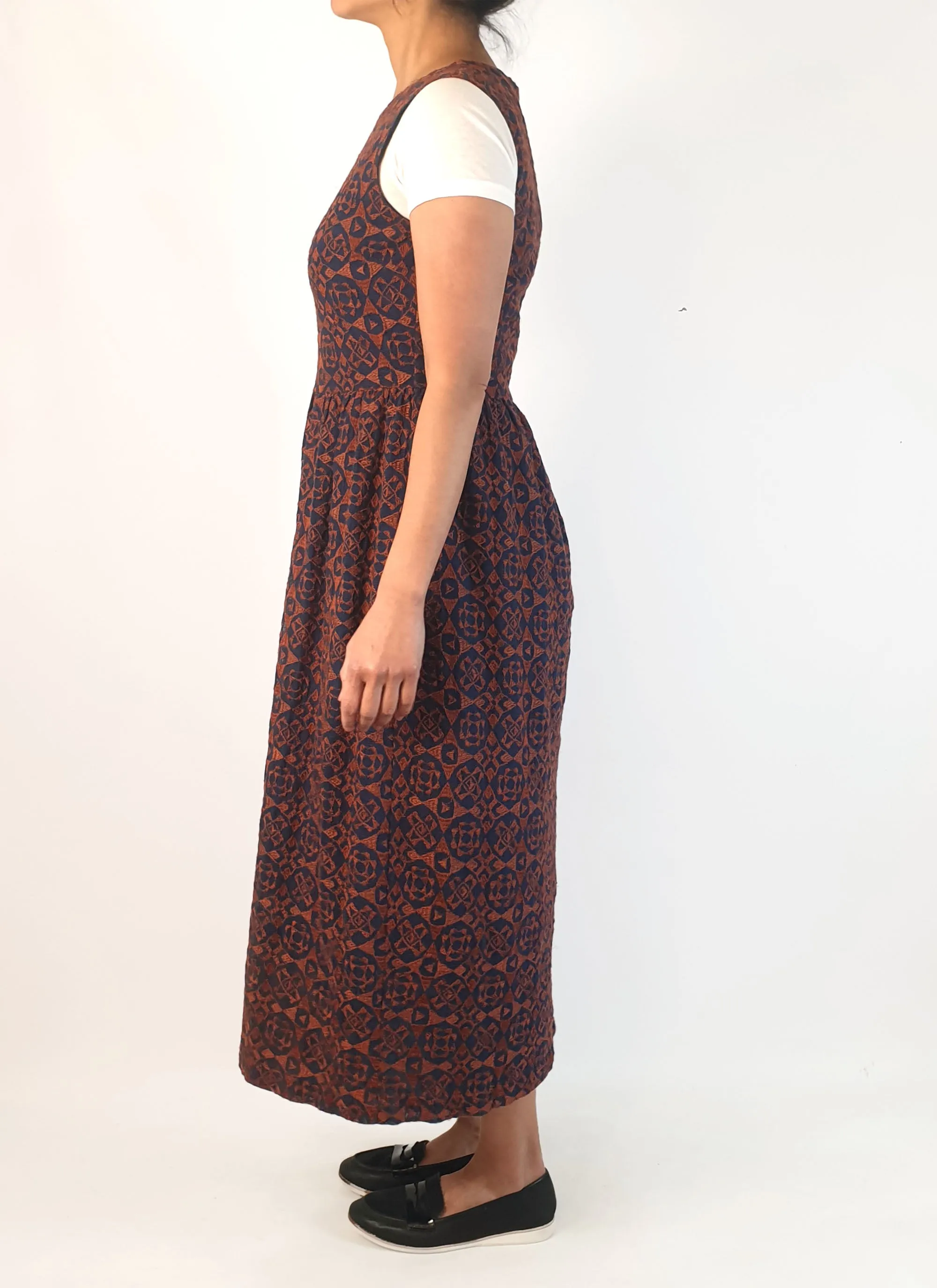 Gorman fit and flare navy and brown embroydered dress size 10