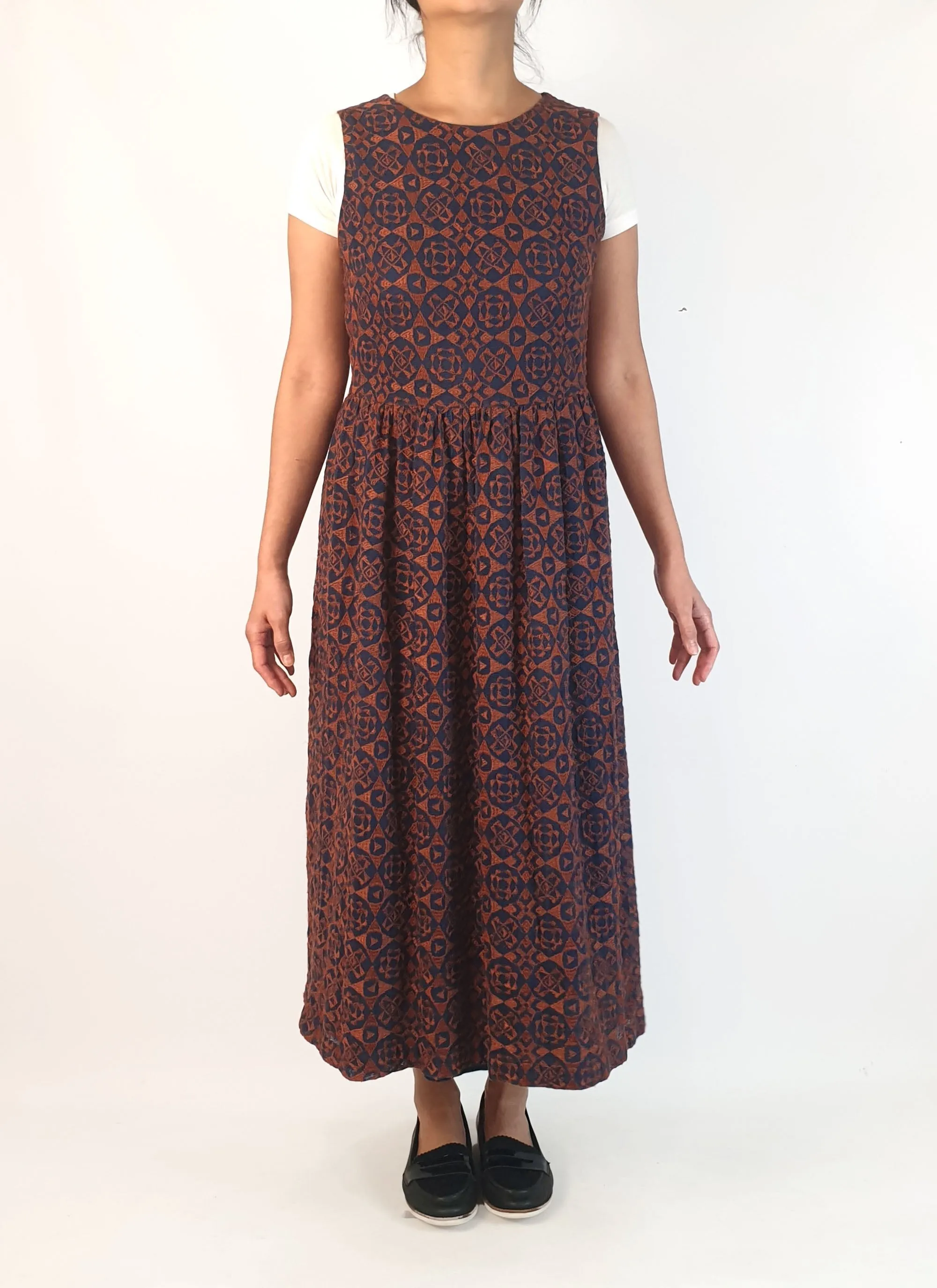 Gorman fit and flare navy and brown embroydered dress size 10