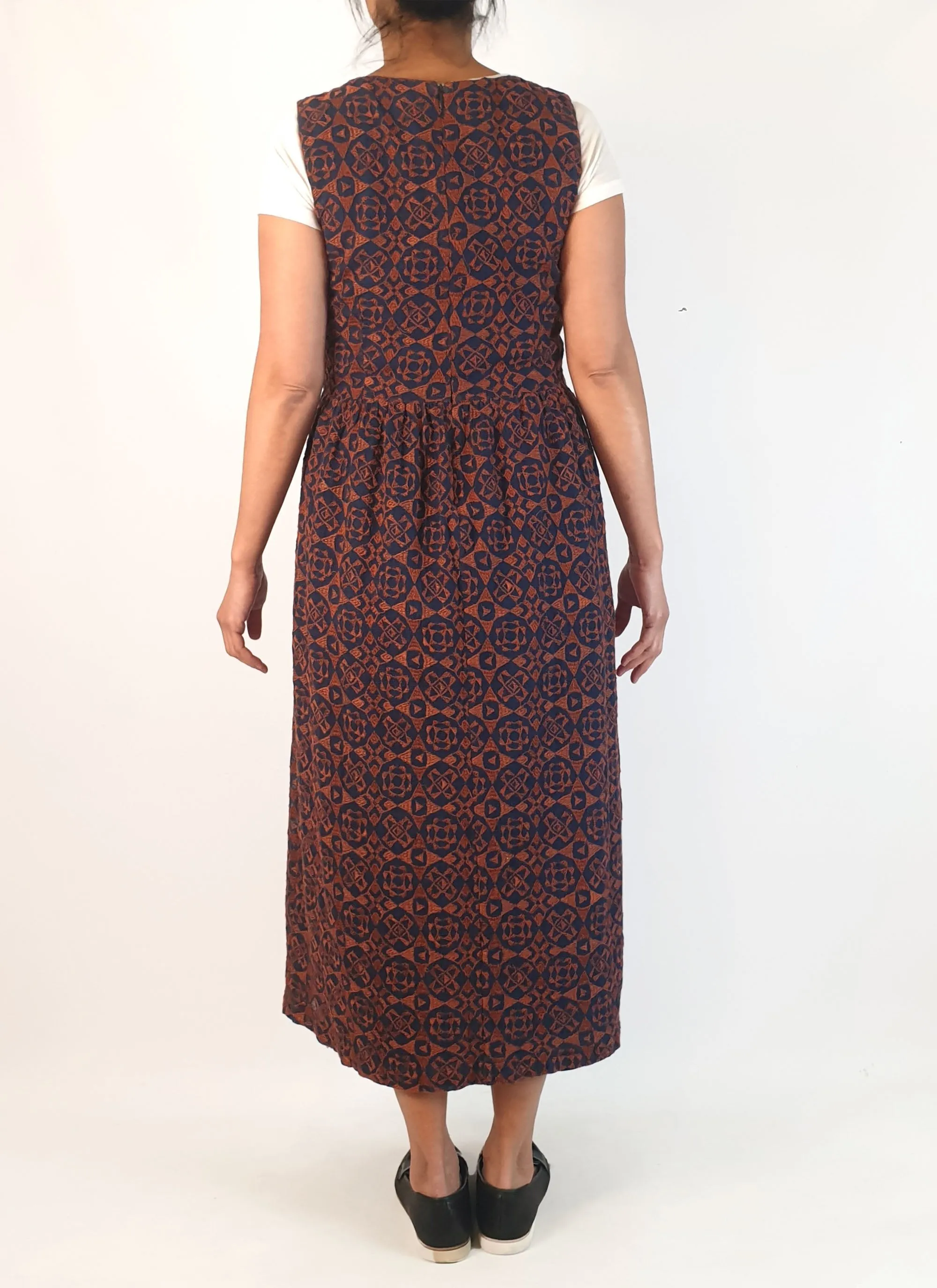 Gorman fit and flare navy and brown embroydered dress size 10