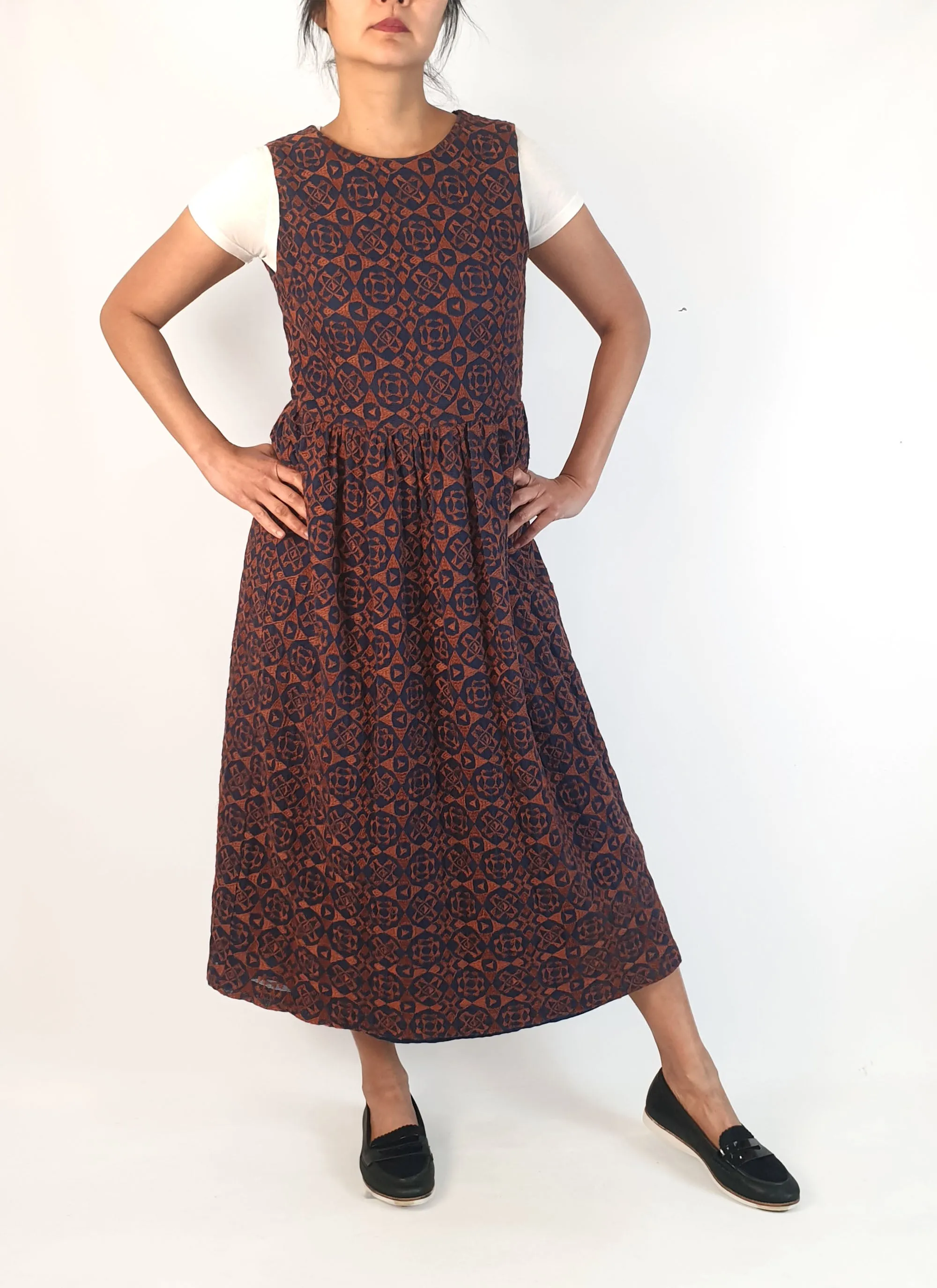 Gorman fit and flare navy and brown embroydered dress size 10