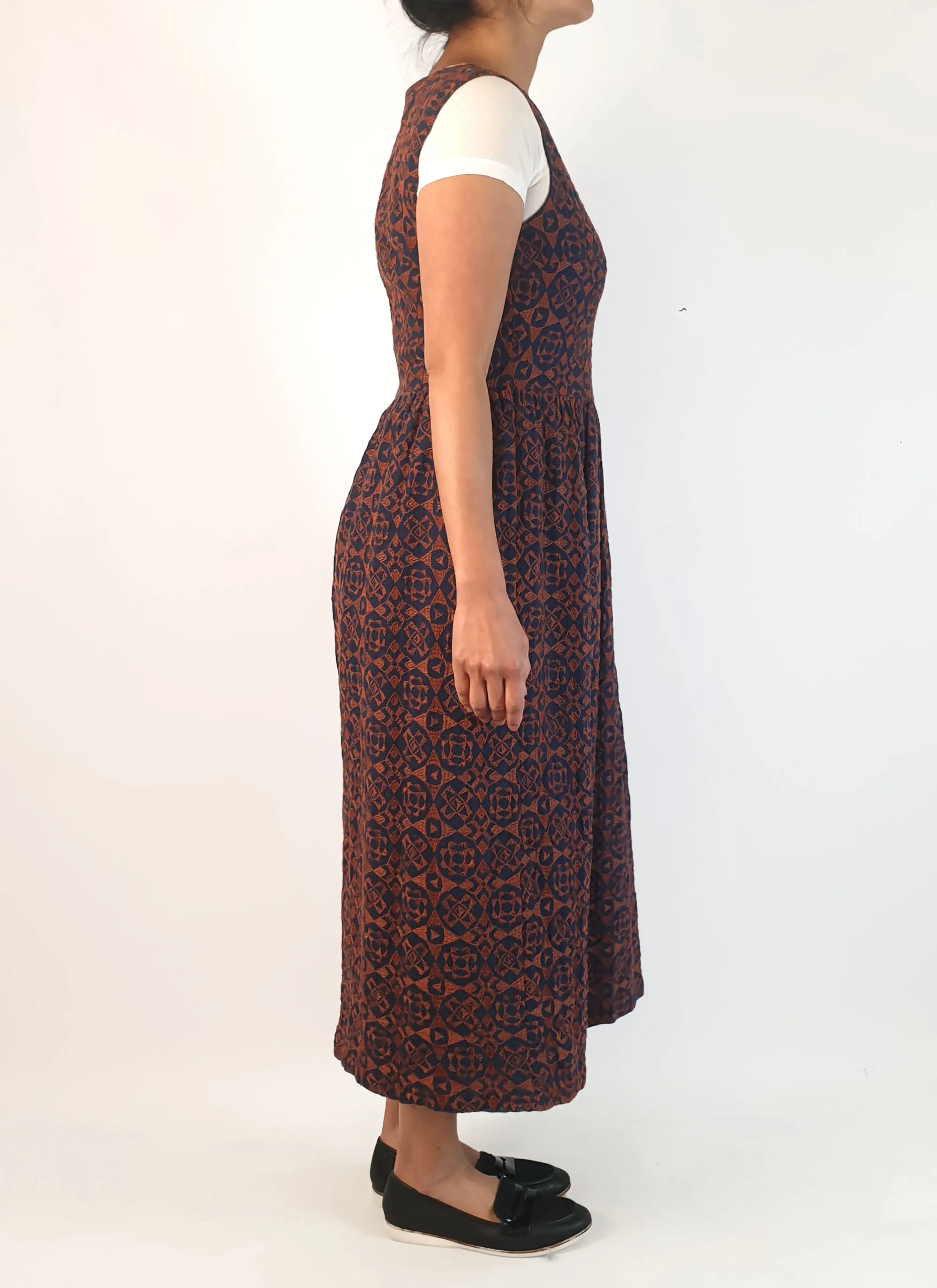 Gorman fit and flare navy and brown embroydered dress size 10