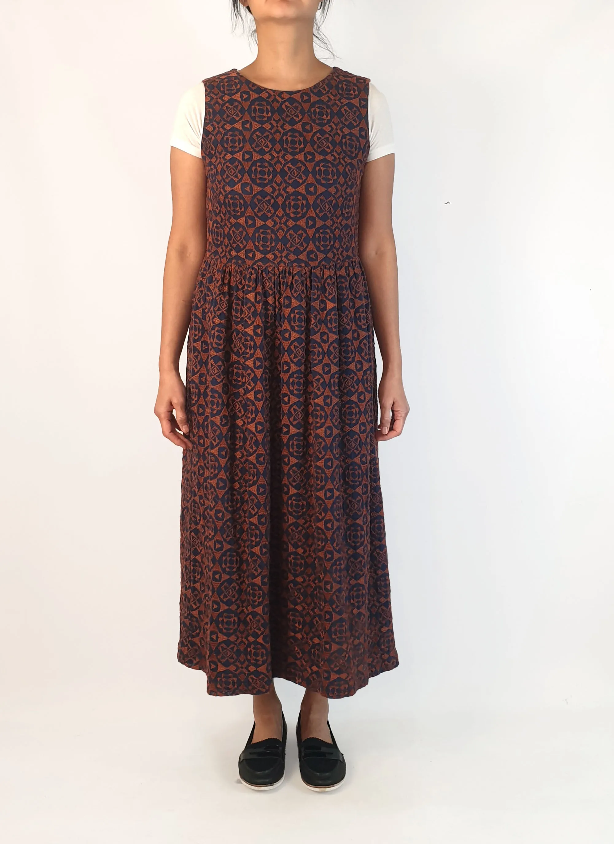 Gorman fit and flare navy and brown embroydered dress size 10