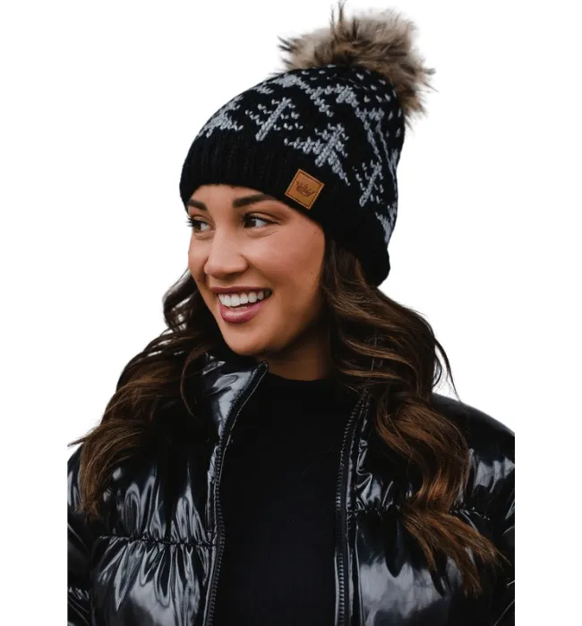 Gray   Black Pom Hat