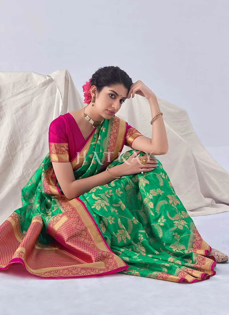 Green And Pink Paithani Silk Saree