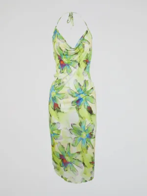 Green Floral Cowl Neck Dress