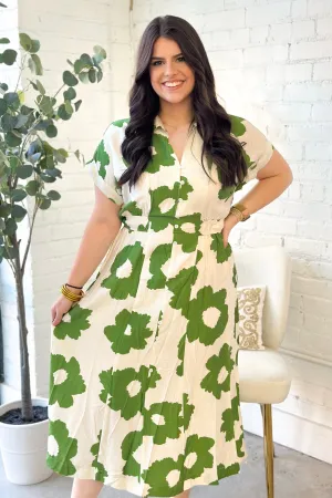 Green Mix Floral Button Front Dress