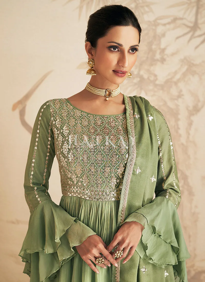Green Sequence Embroidery Gharara Suit