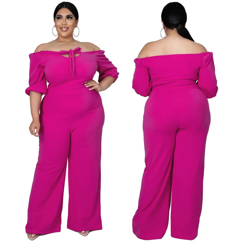 Hailey Plus Size Off-Shoulder Tie Front Wide-Leg Jumpsuit