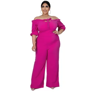 Hailey Plus Size Off-Shoulder Tie Front Wide-Leg Jumpsuit