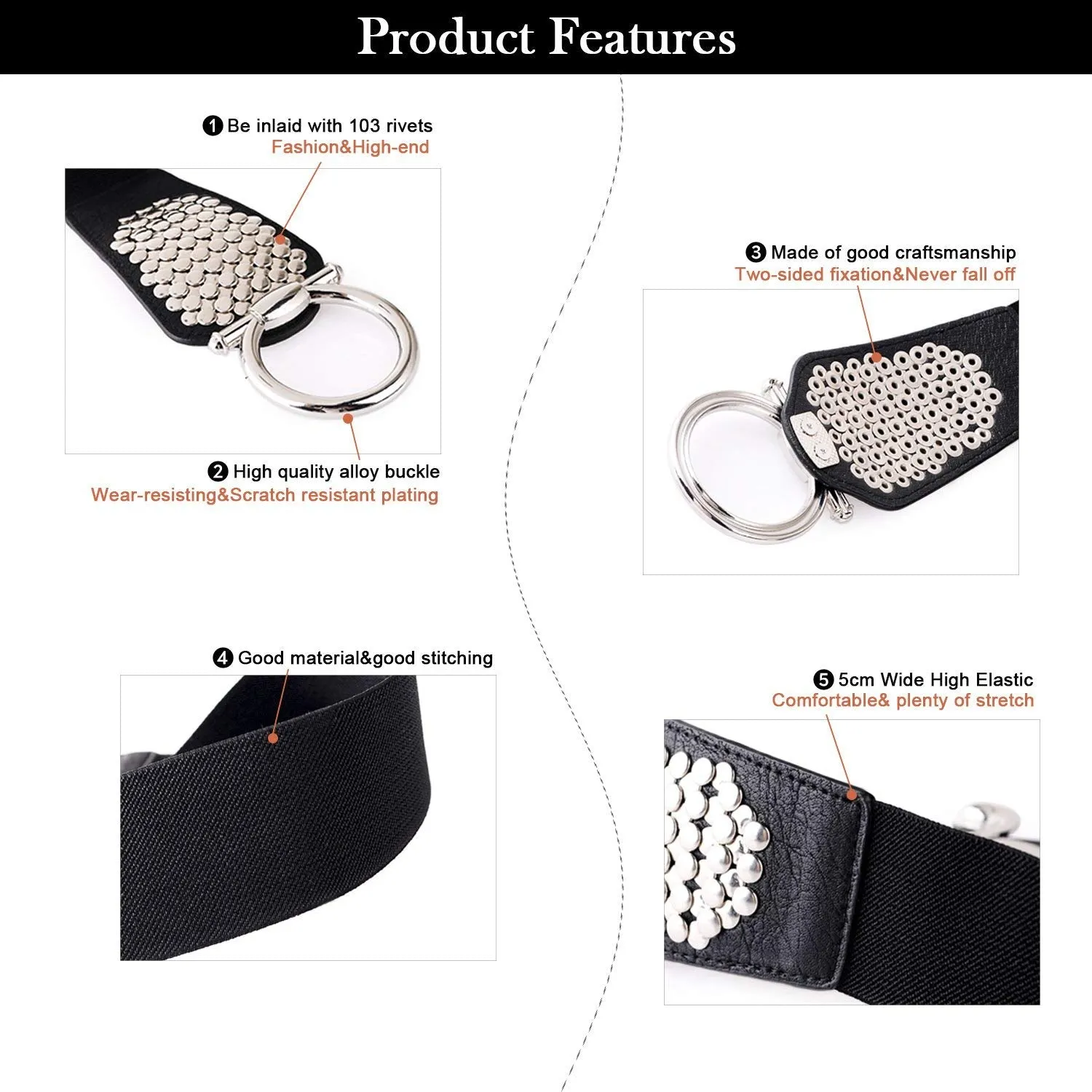 Halloween Women's Fashion Vintage Wide Elastic Waist Belt For Dresses With Rivets Studs By JASGOOD