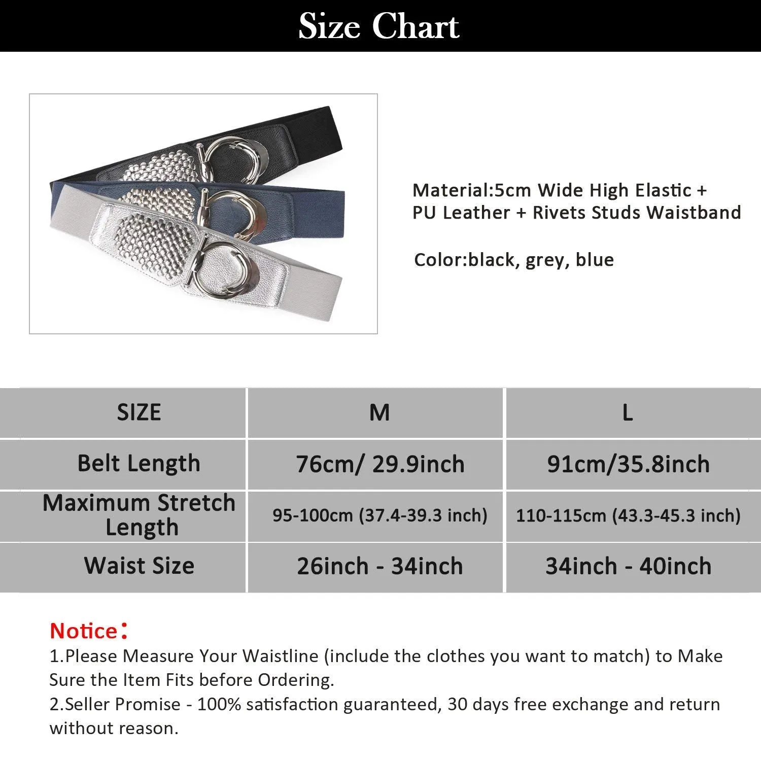 Halloween Women's Fashion Vintage Wide Elastic Waist Belt For Dresses With Rivets Studs By JASGOOD