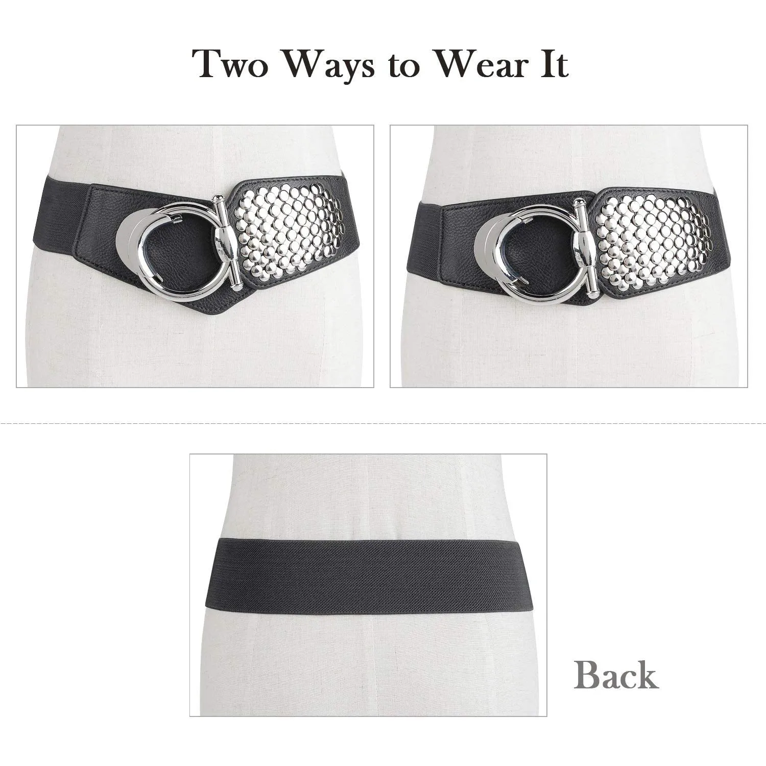 Halloween Women's Fashion Vintage Wide Elastic Waist Belt For Dresses With Rivets Studs By JASGOOD