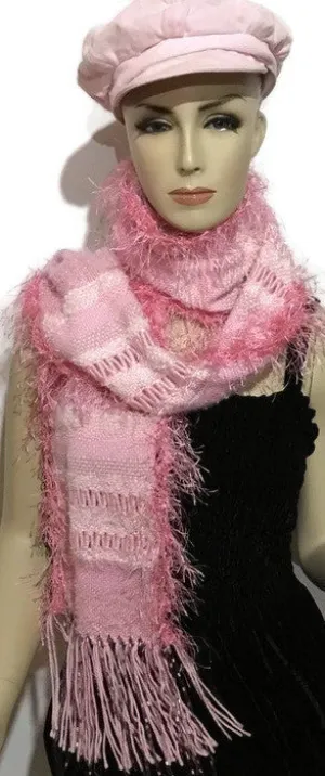 Hand woven pink alpaca scarf, boho chic, The pink woven scarf
