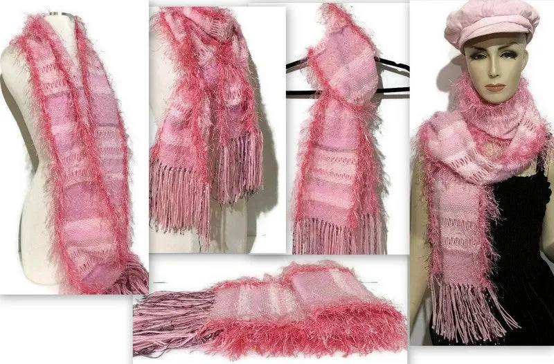 Hand woven pink alpaca scarf, boho chic, The pink woven scarf
