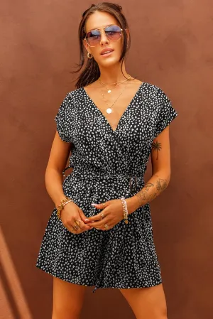 Hazel Blues® | Printed Short Sleeve Romper with Belt