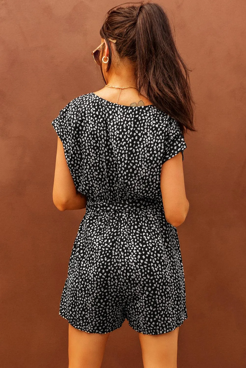 Hazel Blues® | Printed Short Sleeve Romper with Belt