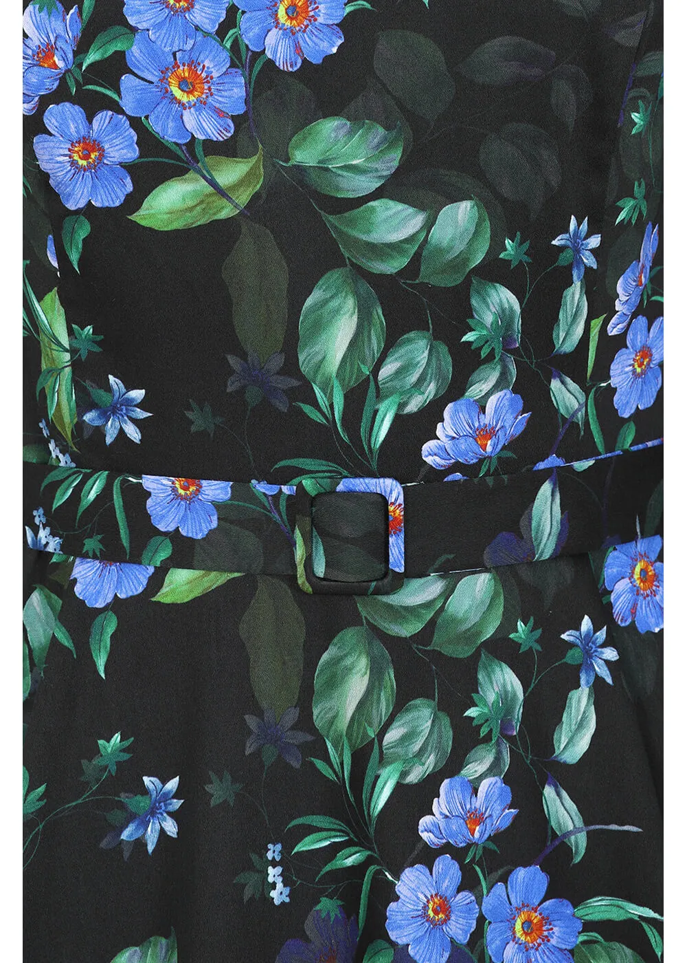 Hearts & Roses Amira Floral 50's Swing Dress Black