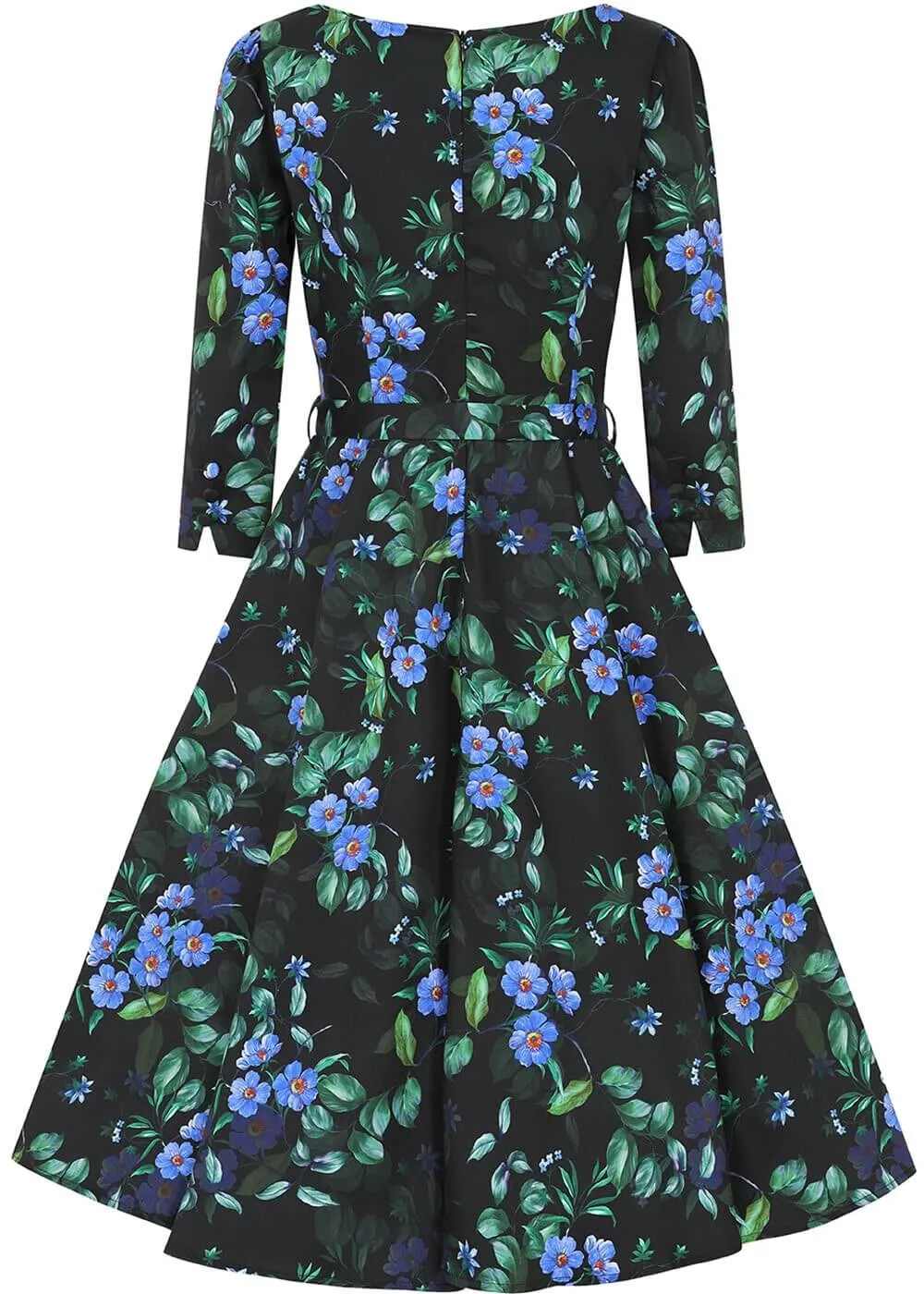 Hearts & Roses Amira Floral 50's Swing Dress Black