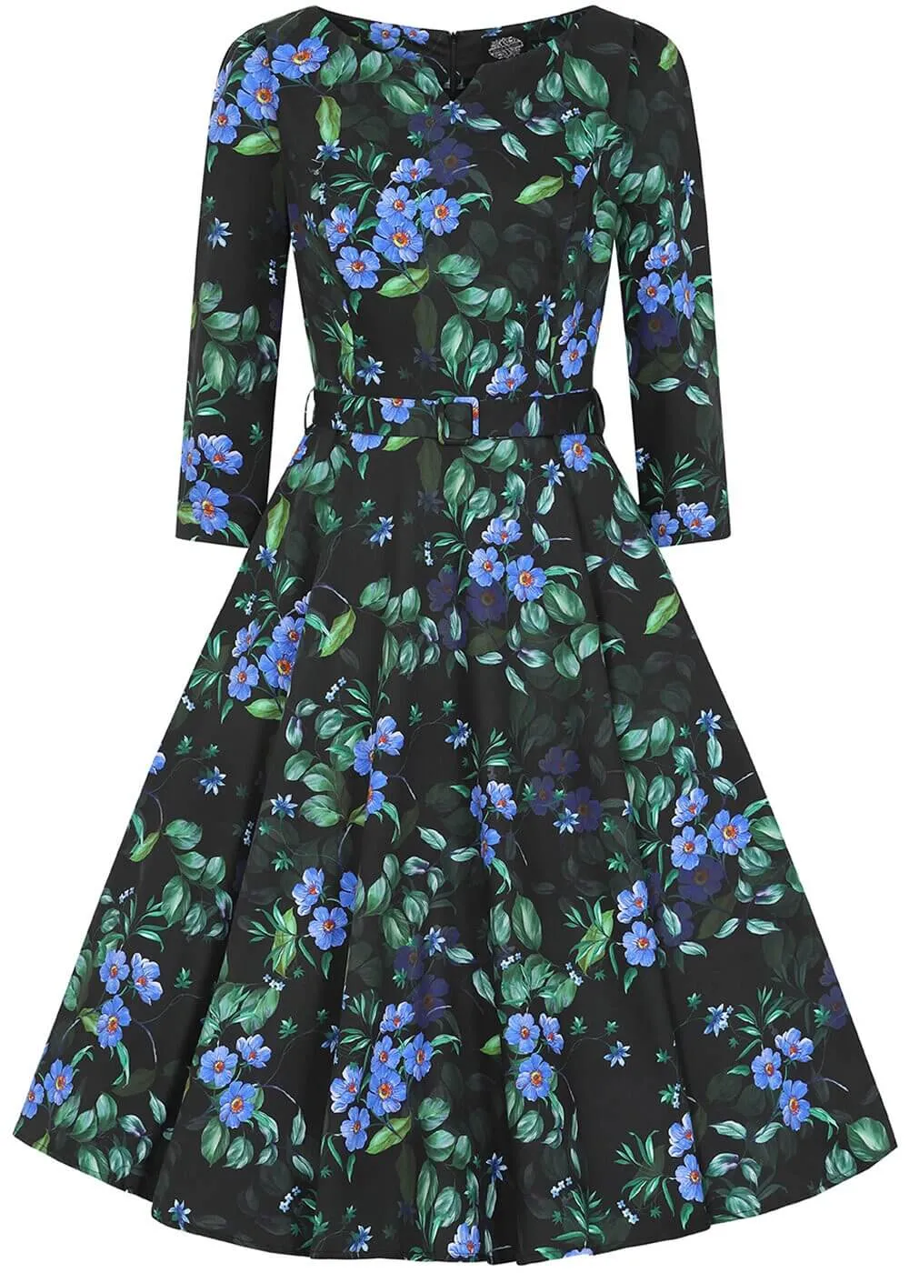 Hearts & Roses Amira Floral 50's Swing Dress Black
