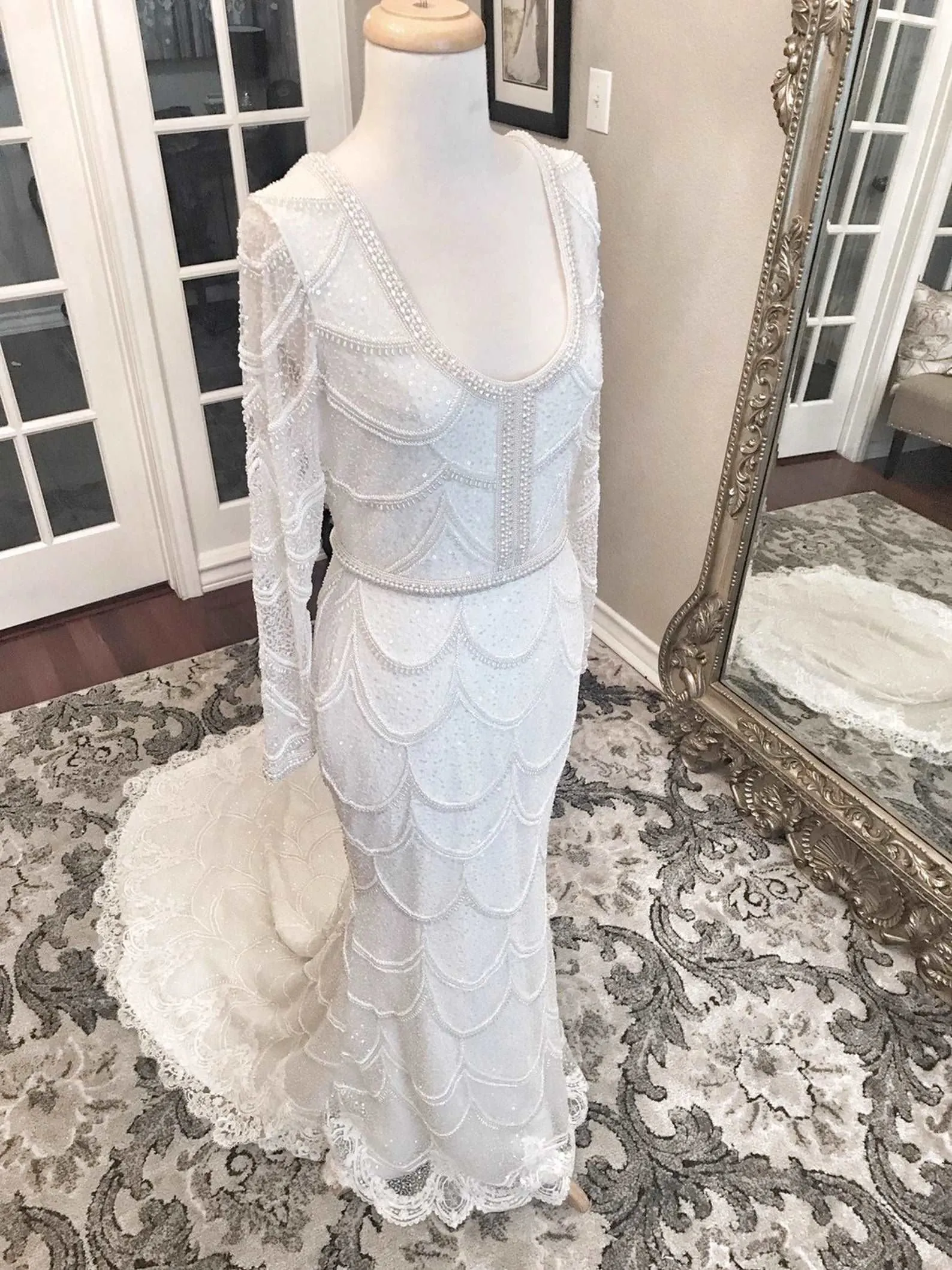Heavily Beaded Scoop Neckline Fit & Flare Wedding Dress | Elizabeth