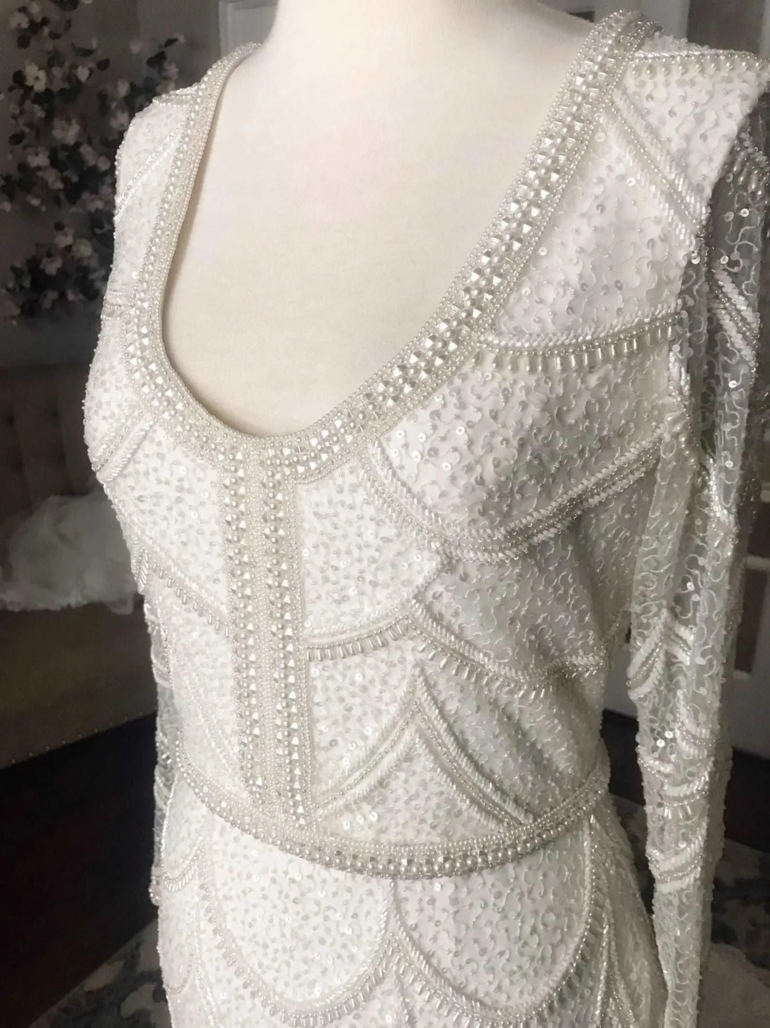 Heavily Beaded Scoop Neckline Fit & Flare Wedding Dress | Elizabeth