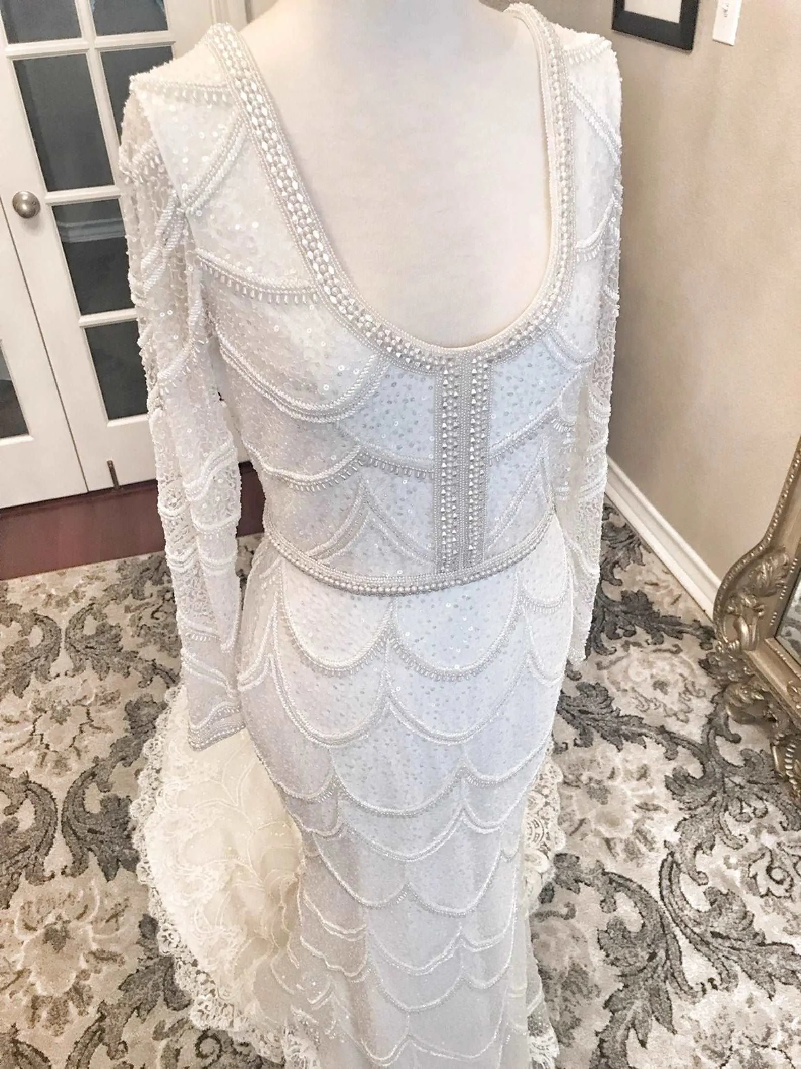 Heavily Beaded Scoop Neckline Fit & Flare Wedding Dress | Elizabeth
