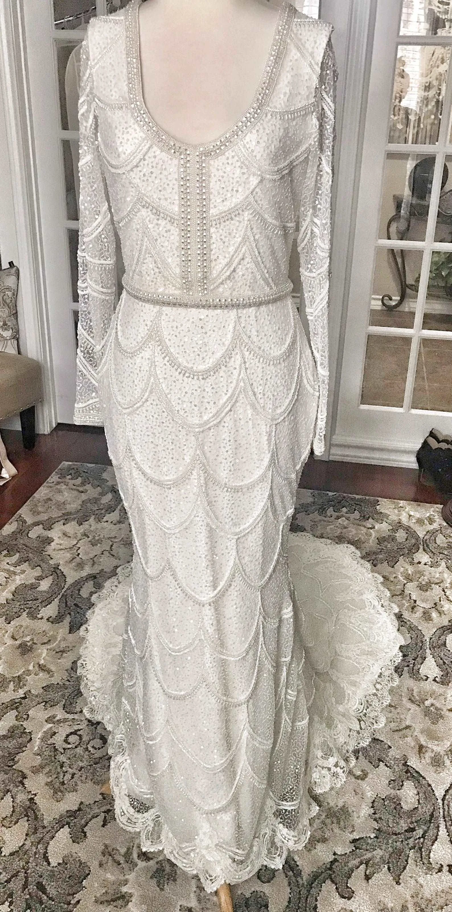 Heavily Beaded Scoop Neckline Fit & Flare Wedding Dress | Elizabeth