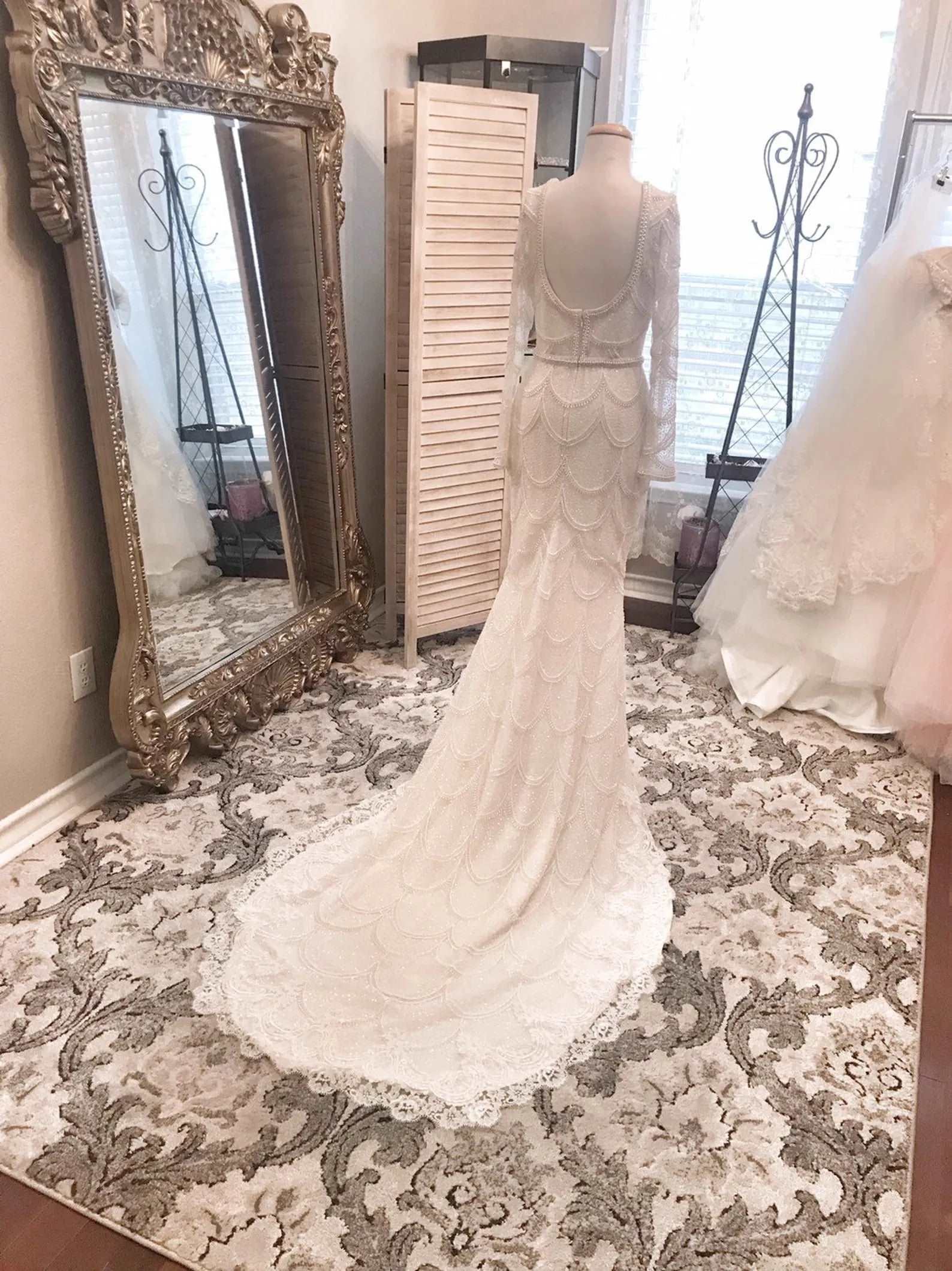 Heavily Beaded Scoop Neckline Fit & Flare Wedding Dress | Elizabeth