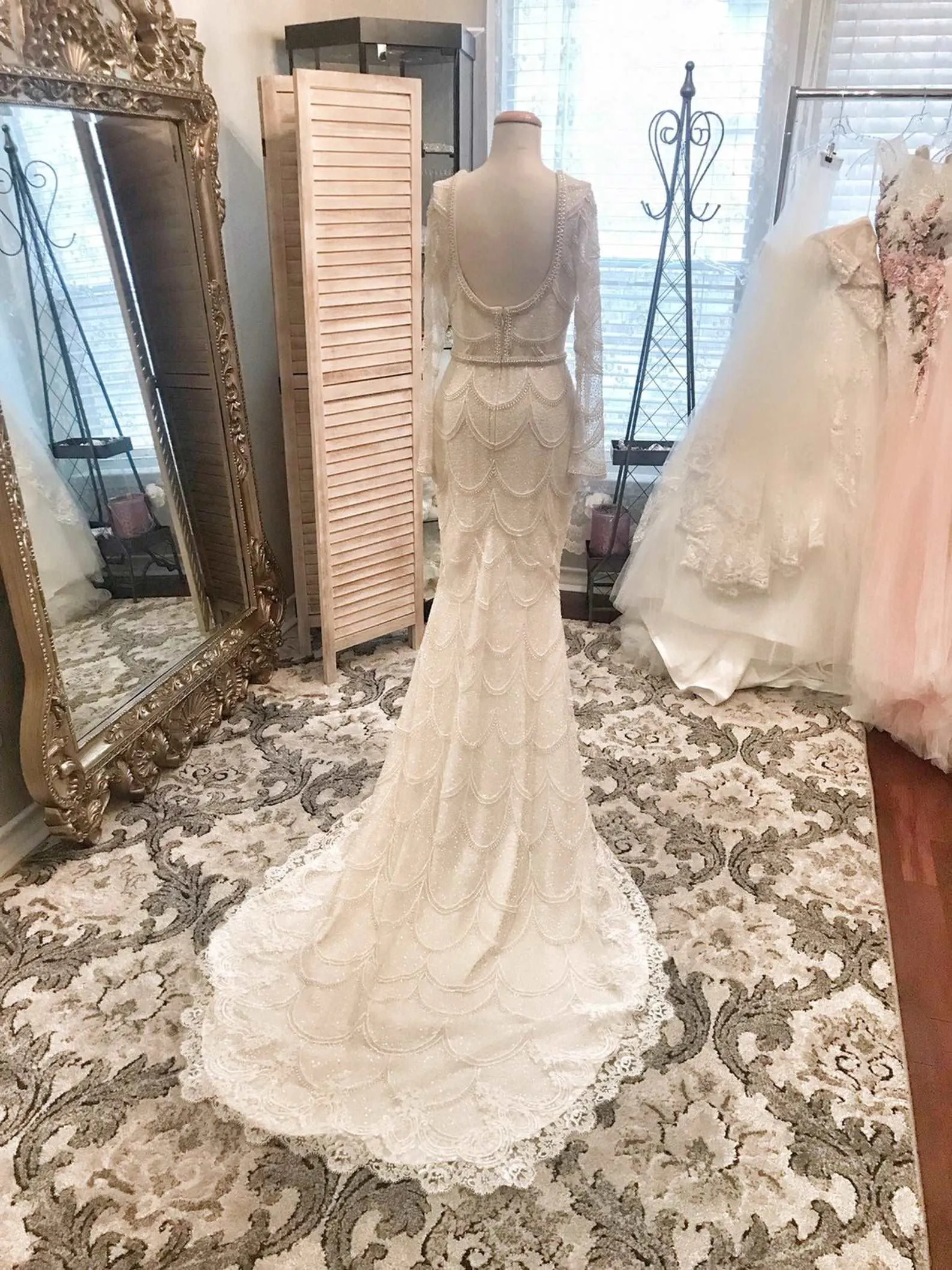 Heavily Beaded Scoop Neckline Fit & Flare Wedding Dress | Elizabeth