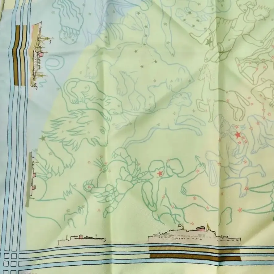 Hermes Constellation Peron Yellow Pocket Square Neck Scarf