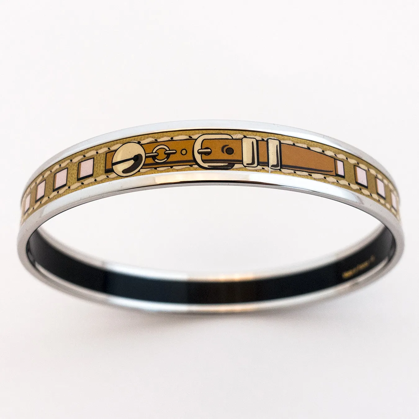 Hermes Gold Printed Enamel Bracelet Collier de Chien CDC Palladium 65