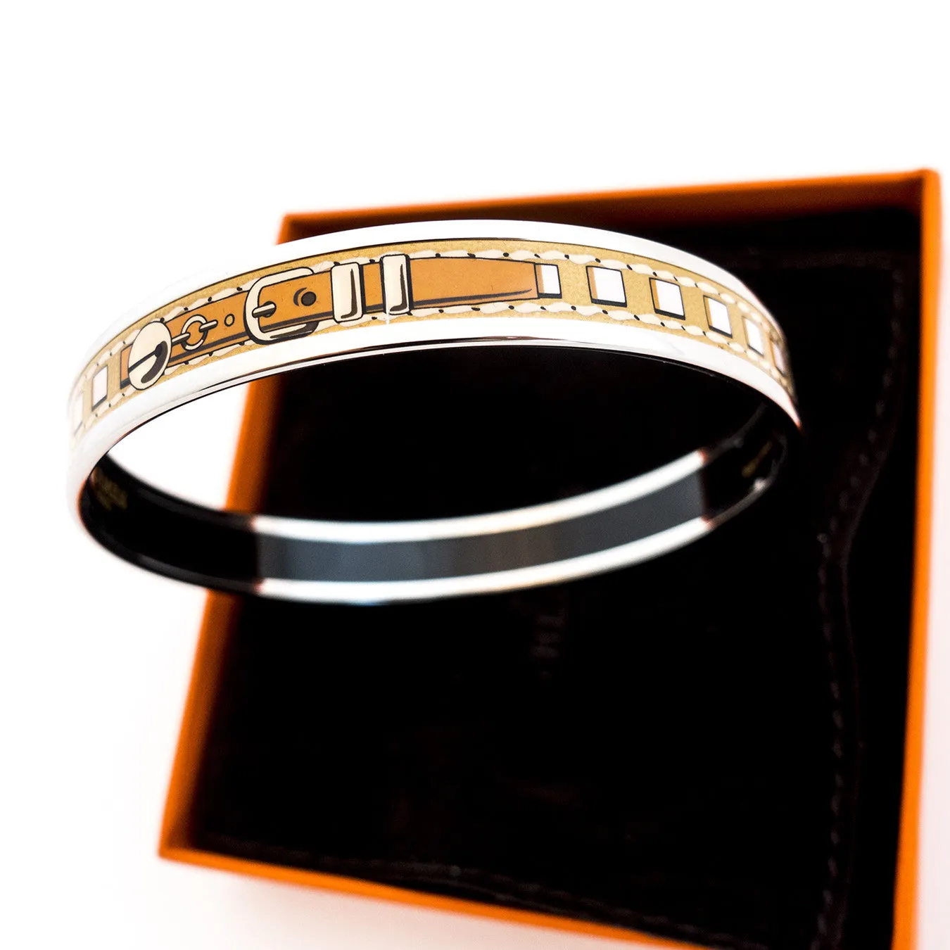 Hermes Gold Printed Enamel Bracelet Collier de Chien CDC Palladium 65