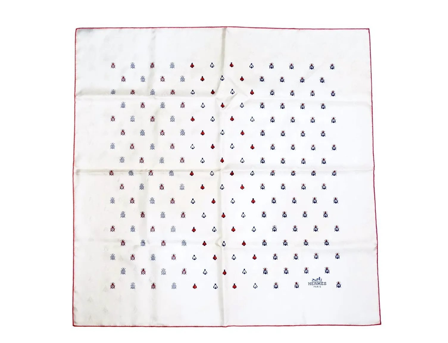 Hermes Ivory & Ruby Toned Beaded Insect Silk Scarf