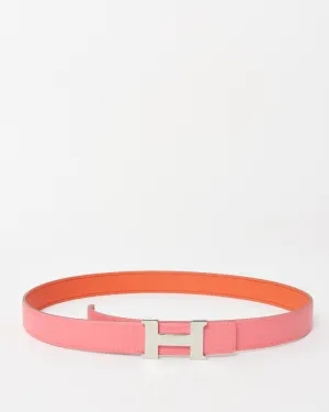 Hermès Pink/ Coral Reversible Leather SHW 32MM Constance Buckle Belt - 75
