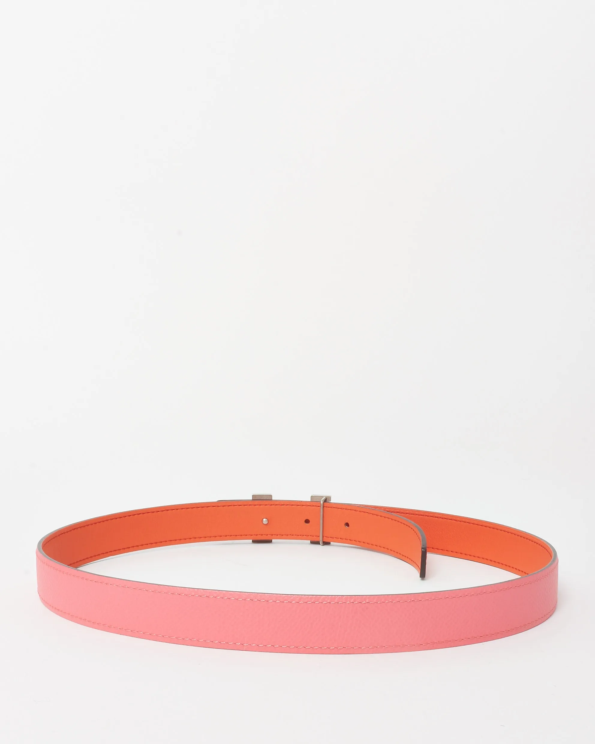 Hermès Pink/ Coral Reversible Leather SHW 32MM Constance Buckle Belt - 75
