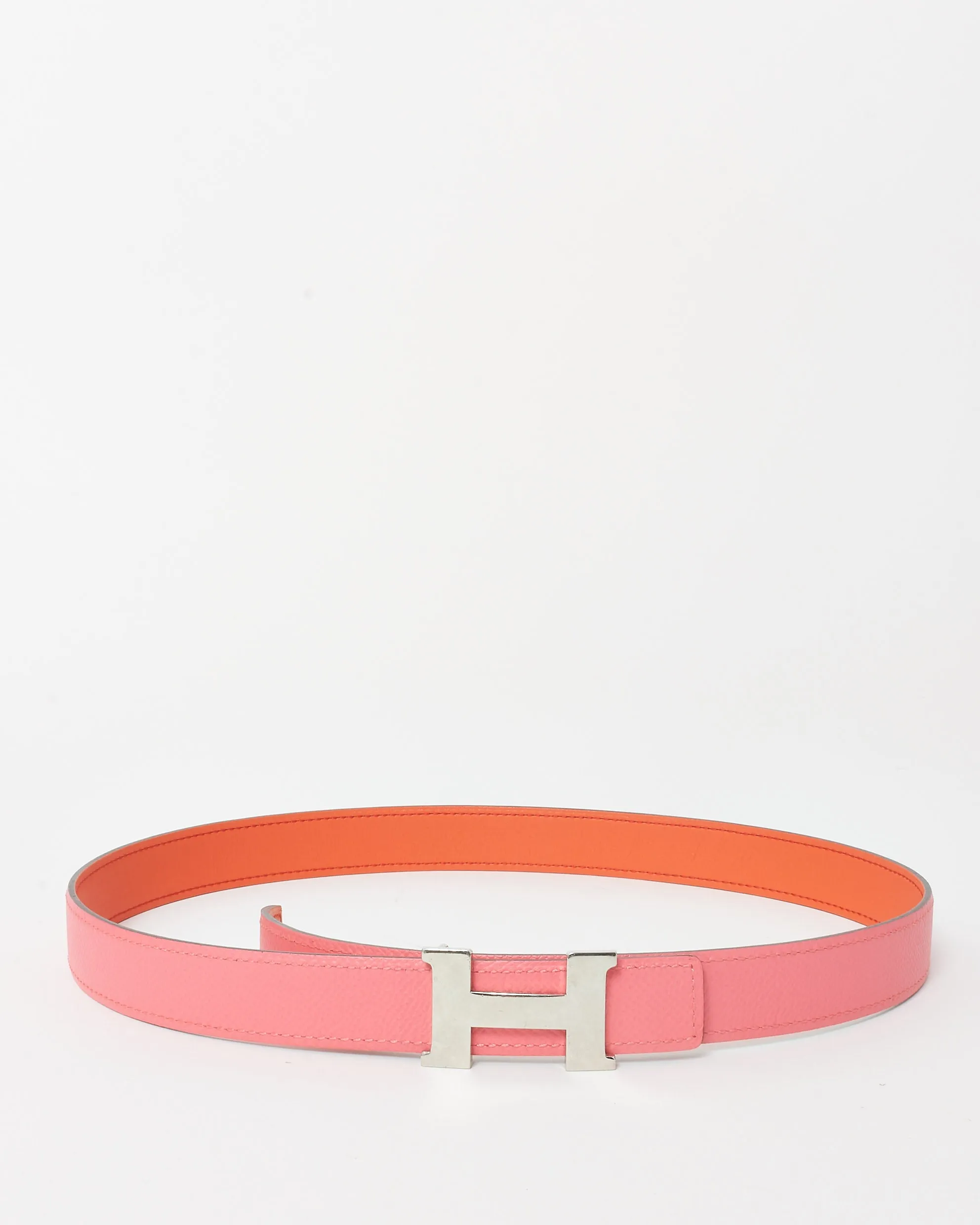 Hermès Pink/ Coral Reversible Leather SHW 32MM Constance Buckle Belt - 75