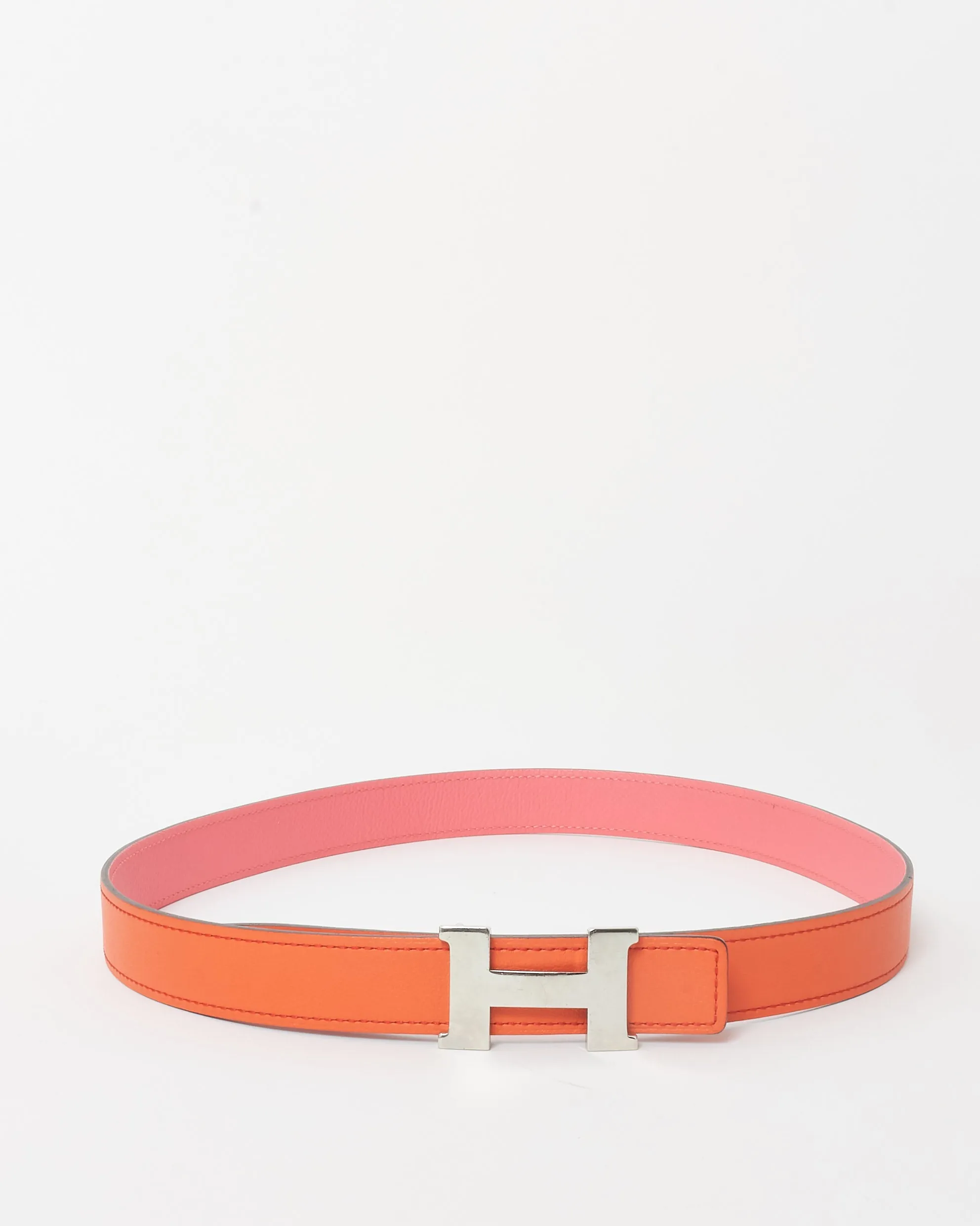 Hermès Pink/ Coral Reversible Leather SHW 32MM Constance Buckle Belt - 75