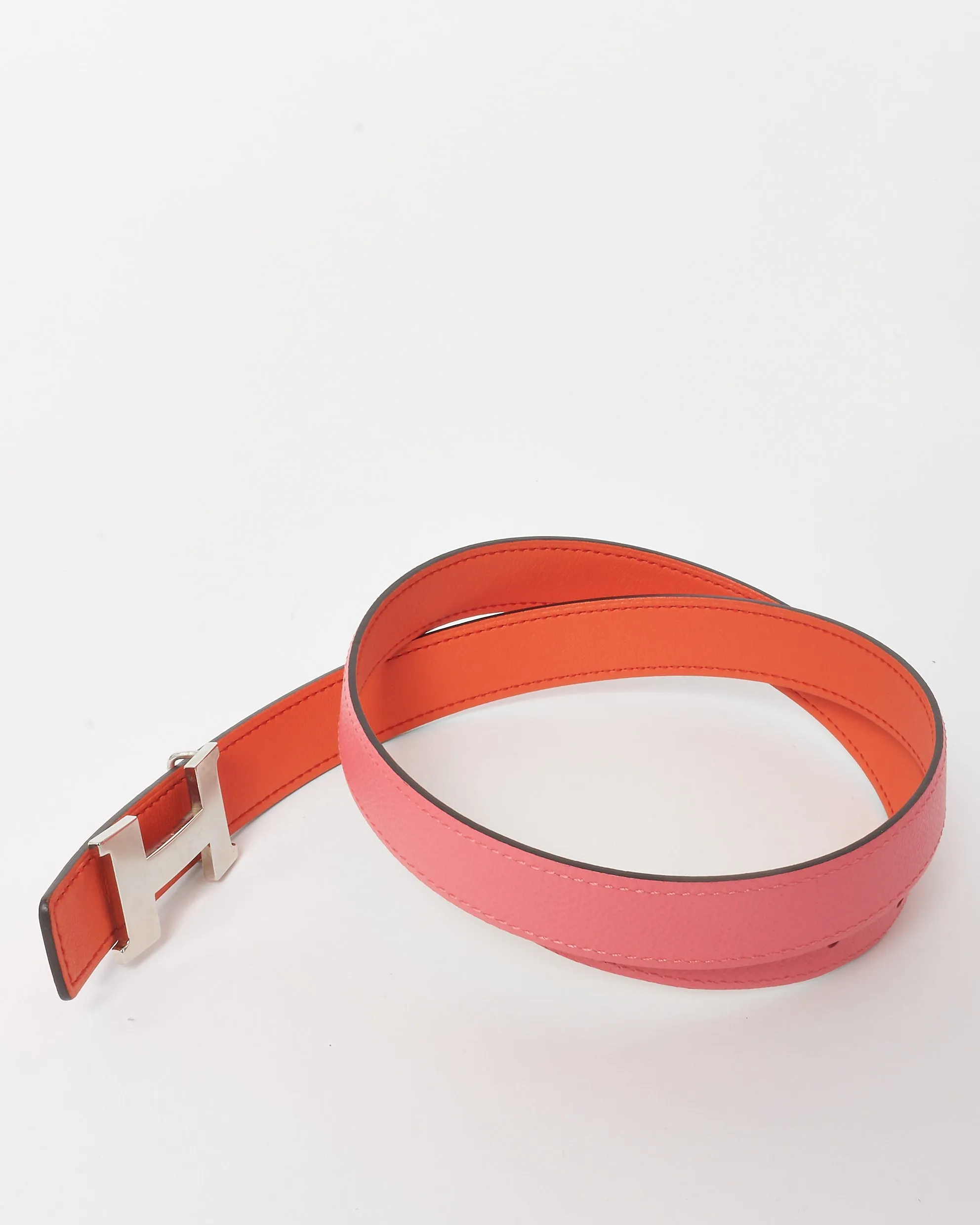 Hermès Pink/ Coral Reversible Leather SHW 32MM Constance Buckle Belt - 75