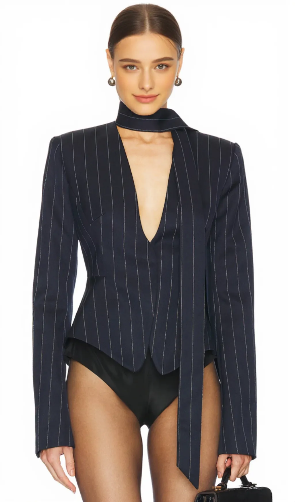 Hibyl Pinstripe Scarf Blazer in black