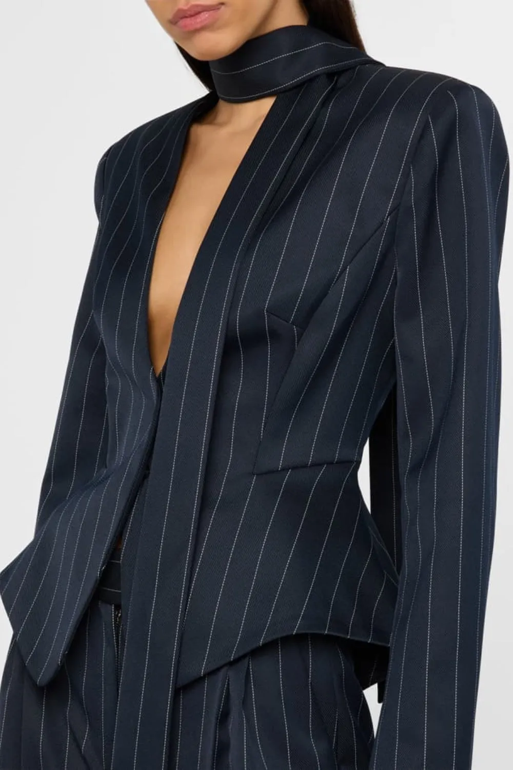 Hibyl Pinstripe Scarf Blazer in black